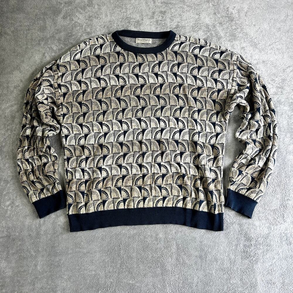 Tricots St Raphael Sweater Mens Medium Geometric Patterned Vintage Made in USA